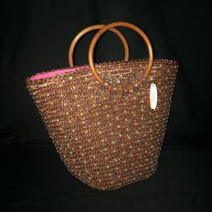 Vintage VS Sequined Basket Tote w Wooden Handle